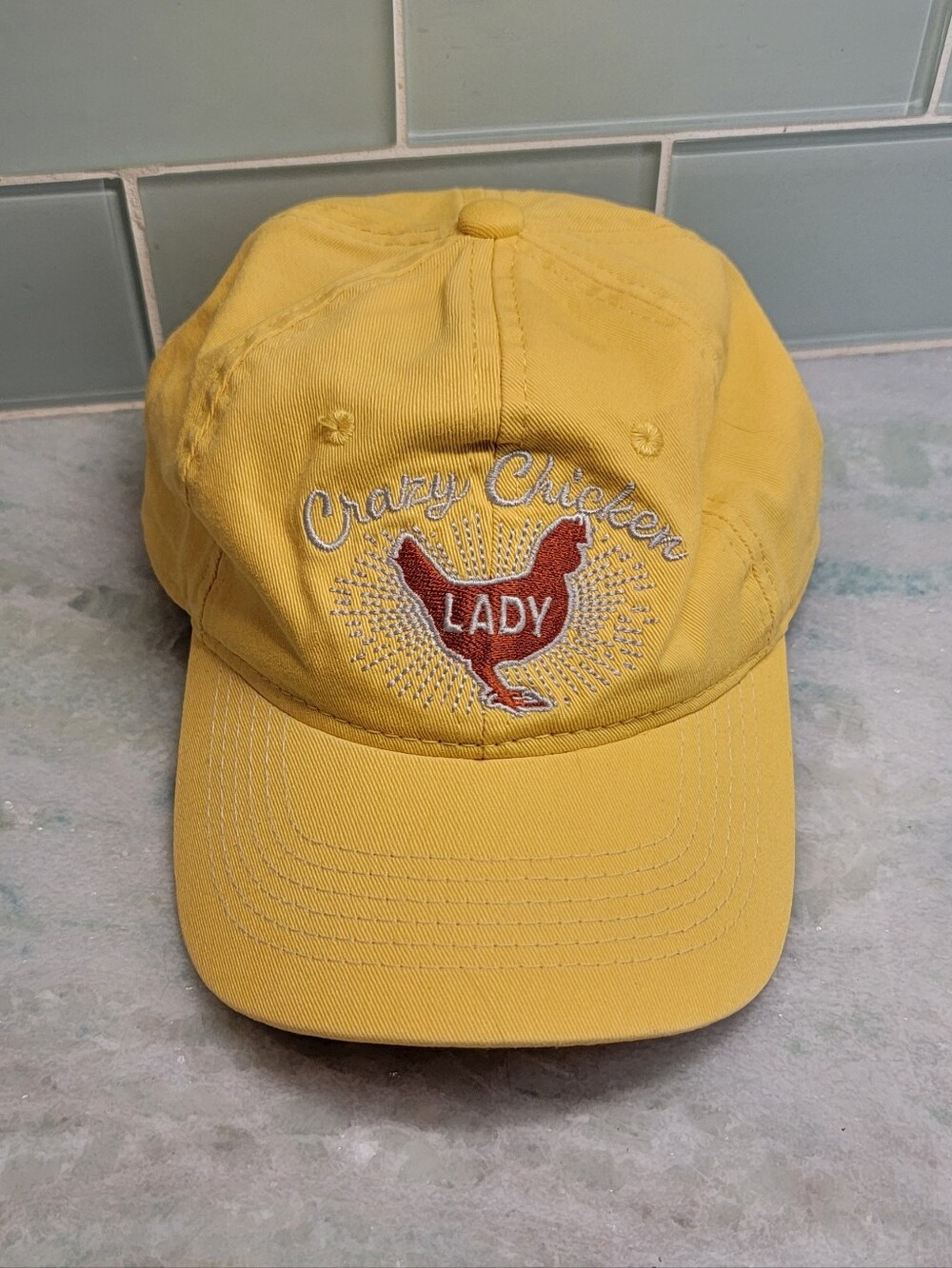 Yellow 'Crazy Chicken Lady' Embroidered Baseball Cap, Snapback